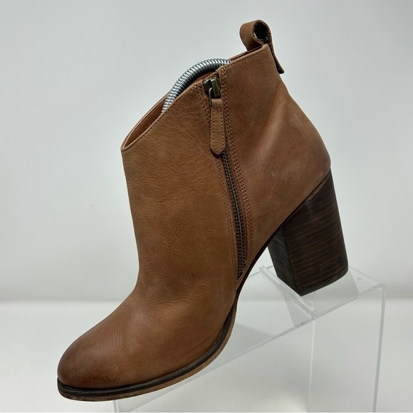Nordstrom BP Tan Light Brown Leather Stacked Heel Ankle Boots Size 10 Comfort - Picture 4 of 14